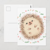 Carte Postale Illustration de hérisson et de fleurs (Devant / Derrière)
