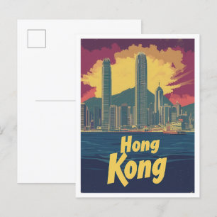 Carte Postale Illustration de Hong Kong China Art Vintage voyage