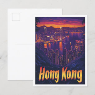 Carte Postale Illustration de Hong Kong China Vintage voyage