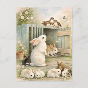 Carte Postale Illustration de jardin de lapin vintage   Cottagec