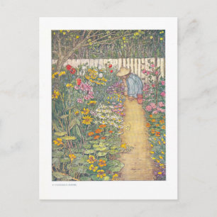 Carte Postale Illustration de jardin vintage de bordure herbacée
