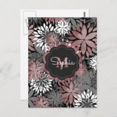 Carte Postale Illustration de jolies fleurs géométriques d'or Ro (Devant / Derrière)