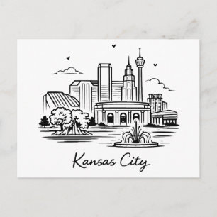 Carte Postale Illustration de Kansas City en ligne noire