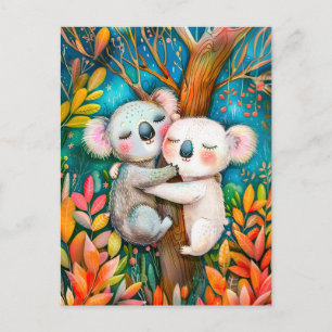 Carte Postale Illustration de koalas hugging in eucalyptus fores