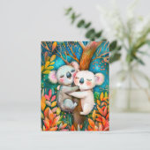 Carte Postale Illustration de koalas hugging in eucalyptus fores (Debout devant)