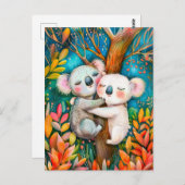 Carte Postale Illustration de koalas hugging in eucalyptus fores (Devant / Derrière)