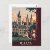 Carte Postale Illustration de la colline du Parlement d'Ottawa (Devant / Derrière)