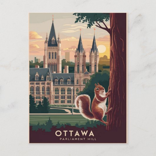 Carte Postale Illustration de la colline du Parlement d'Ottawa (Devant)