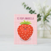 Carte Postale Illustration de la fraise Cute kawaii (Debout devant)