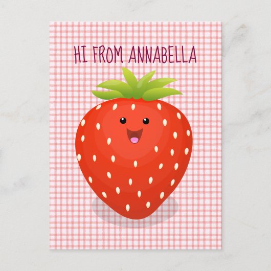 Carte Postale Illustration de la fraise Cute kawaii (Devant)