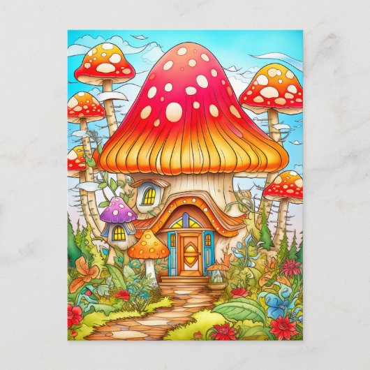 Carte Postale Illustration de la maison de champignons magiques (Devant)