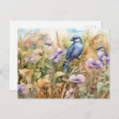 Carte Postale Illustration de la nature avec les oiseaux et les  (Devant / Derrière)