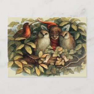 Carte Postale Illustration de la nature des hiboux et des fées d