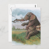 Carte Postale Illustration de la pêche des éléphants (Devant / Derrière)