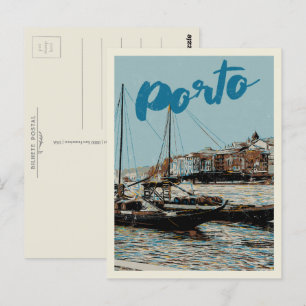 Carte Postale illustration de la rivière Douro à Porto Portugal