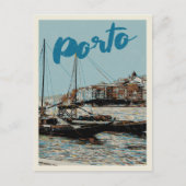 Carte Postale illustration de la rivière Douro à Porto Portugal (Devant)