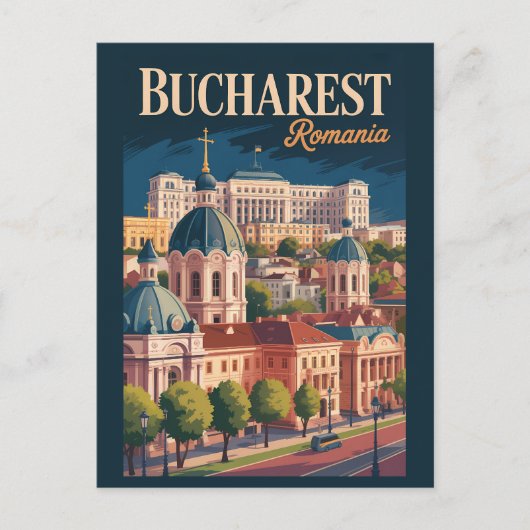 Carte Postale Illustration de la skyline de Bucarest Art de voya (Devant)