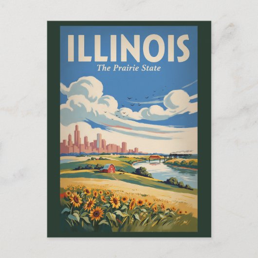 Carte Postale Illustration de la skyline de Chicago dans l'Illin (Devant)