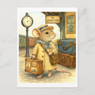 Carte Postale Illustration de la souris voyageuse