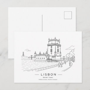 Carte Postale Illustration de la tour de Belém en bord de mer à