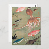 Carte Postale Illustration de la vie marine du poisson et de la  (Devant / Derrière)