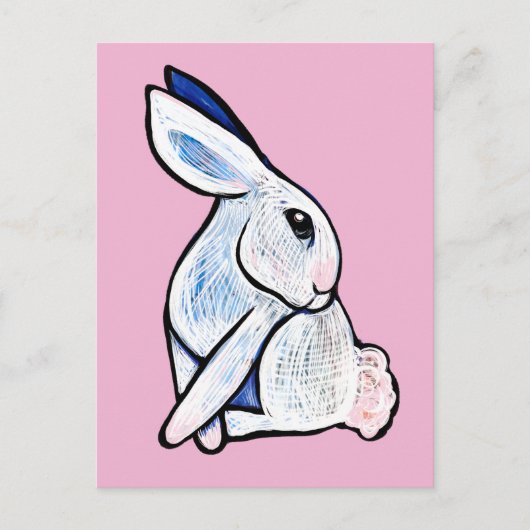 Carte Postale Illustration de lapin doux et blanc (Devant)