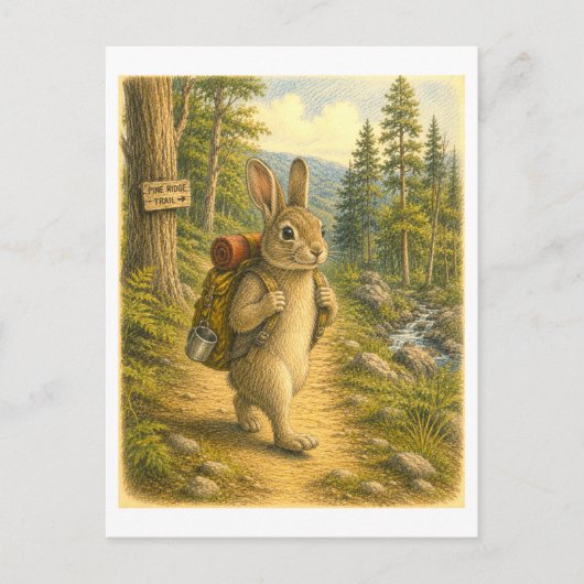 Carte Postale Illustration de lapin randonnée (Devant)