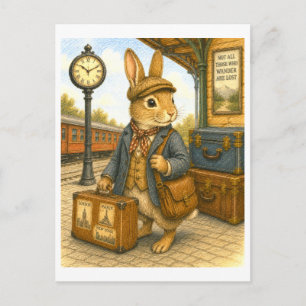 Carte Postale Illustration de lapin voyageur