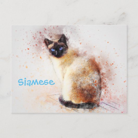 Carte Postale Illustration de l'aquarelle de chat siamois (Devant)