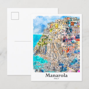 Carte Postale Illustration de l'aquarelle de voyage de Manarola 