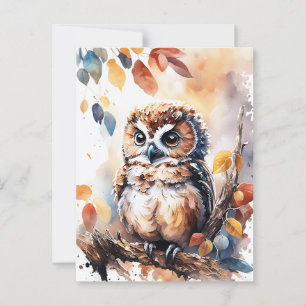 Carte Postale Illustration de l'aquarelle du hibou d'automne