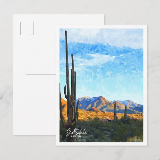 Carte Postale Illustration de l'aquarelle Scottsdale Arizona (Devant / Derrière)