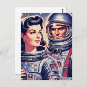 Carte Postale Illustration de l'astronaute vintage (Devant / Derrière)