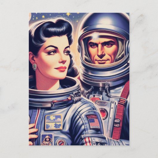 Carte Postale Illustration de l'astronaute vintage (Devant)