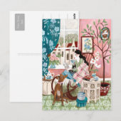 Carte Postale Illustration de lecture à domicile cosy rose plein (Devant / Derrière)