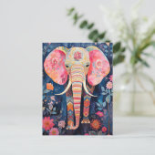 Carte Postale Illustration de l'éléphant avec fleurs (Debout devant)