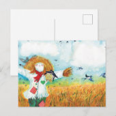 Carte Postale Illustration de l'épouvantail et des hirondelles d (Devant / Derrière)