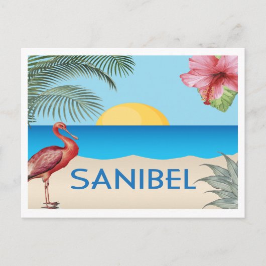 Carte Postale Illustration de l'île de Sanibel en Floride avec S (Devant)