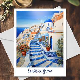 Carte Postale Illustration de l'île de Santorin | Art de voyage