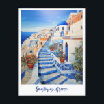 Carte Postale Illustration de l'île de Santorin | Art du voyage<br><div class="desc">Illustration de l'île de Santorin | Carte postale Travel Art. Personnalisez avec votre propre texte. Il s'agit d'un autre 100% original Snuggle Hamster Designs.</div>