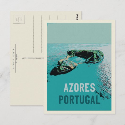 Carte Postale Illustration de l'île volcanique des Açores (Devant / Derrière)