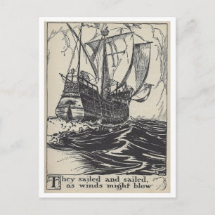 Carte Postale Illustration de livre vintage de navire pirate à v
