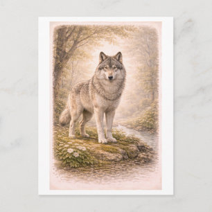 Carte Postale Illustration de loup de style vintage