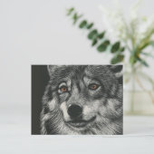 Carte Postale Illustration de loup noir et blanc (Debout devant)