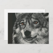 Carte Postale Illustration de loup noir et blanc (Devant / Derrière)