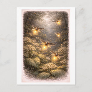 Carte Postale Illustration de lucioles de style vintage