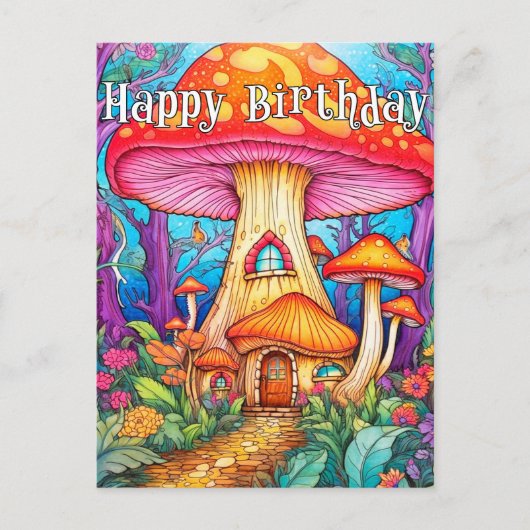 Carte Postale Illustration de maison de champignon créative ador (Devant)