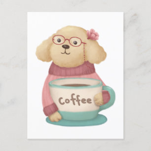 Carte Postale Illustration de mignonne chien et café