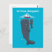 Carte Postale Illustration de mignons baleines et voiliers (Devant / Derrière)