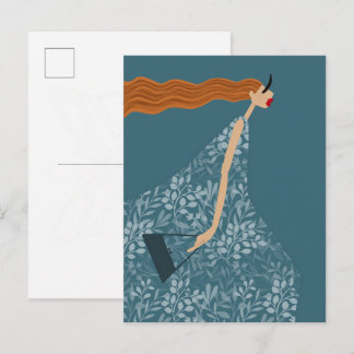 Carte Postale Illustration de mode chic féminine bleue côtière